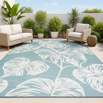 Tobago High-low Two-tone Monstera Leaf Indoor/Outdoor Area Rug